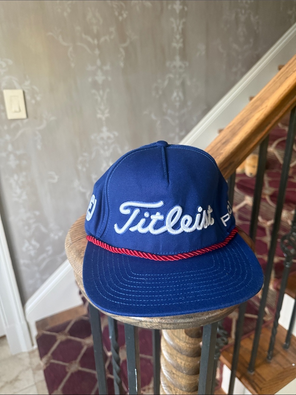 TITLEIST golf tour rope flat Bill cap features red braided rope with white 3-D